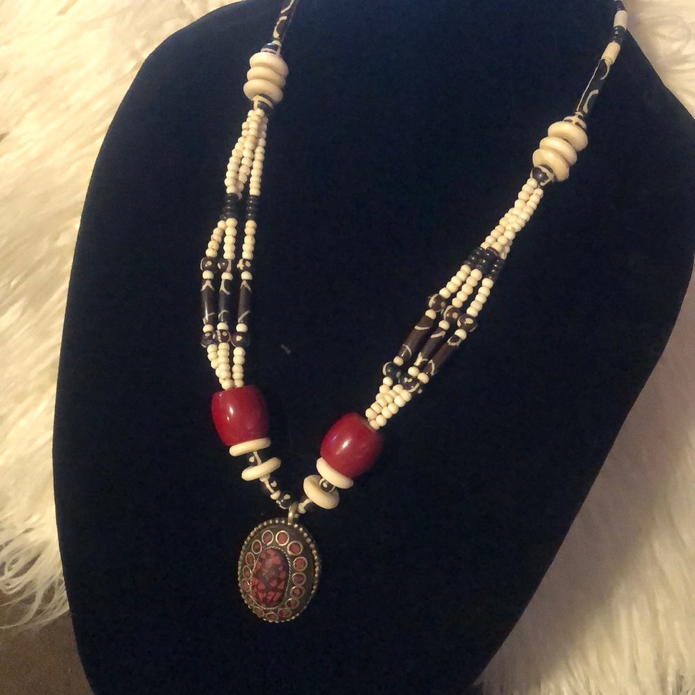Chunky Bead, Natural Stone and Brass Necklace
